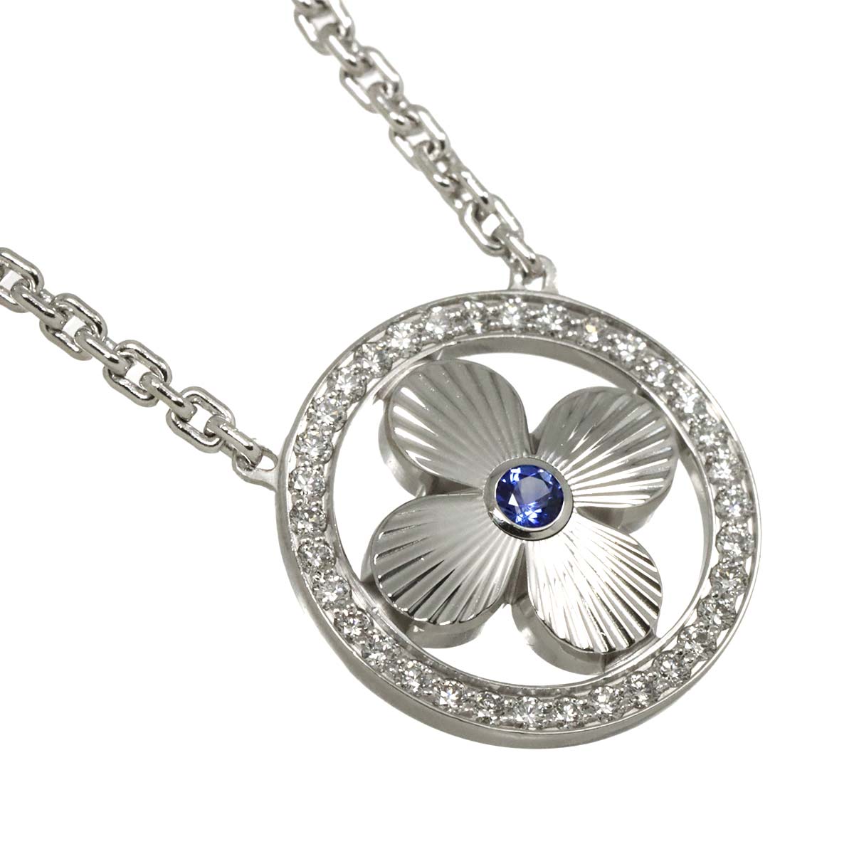 Pendentif Sapphire Diamond Necklace 18K WG 750