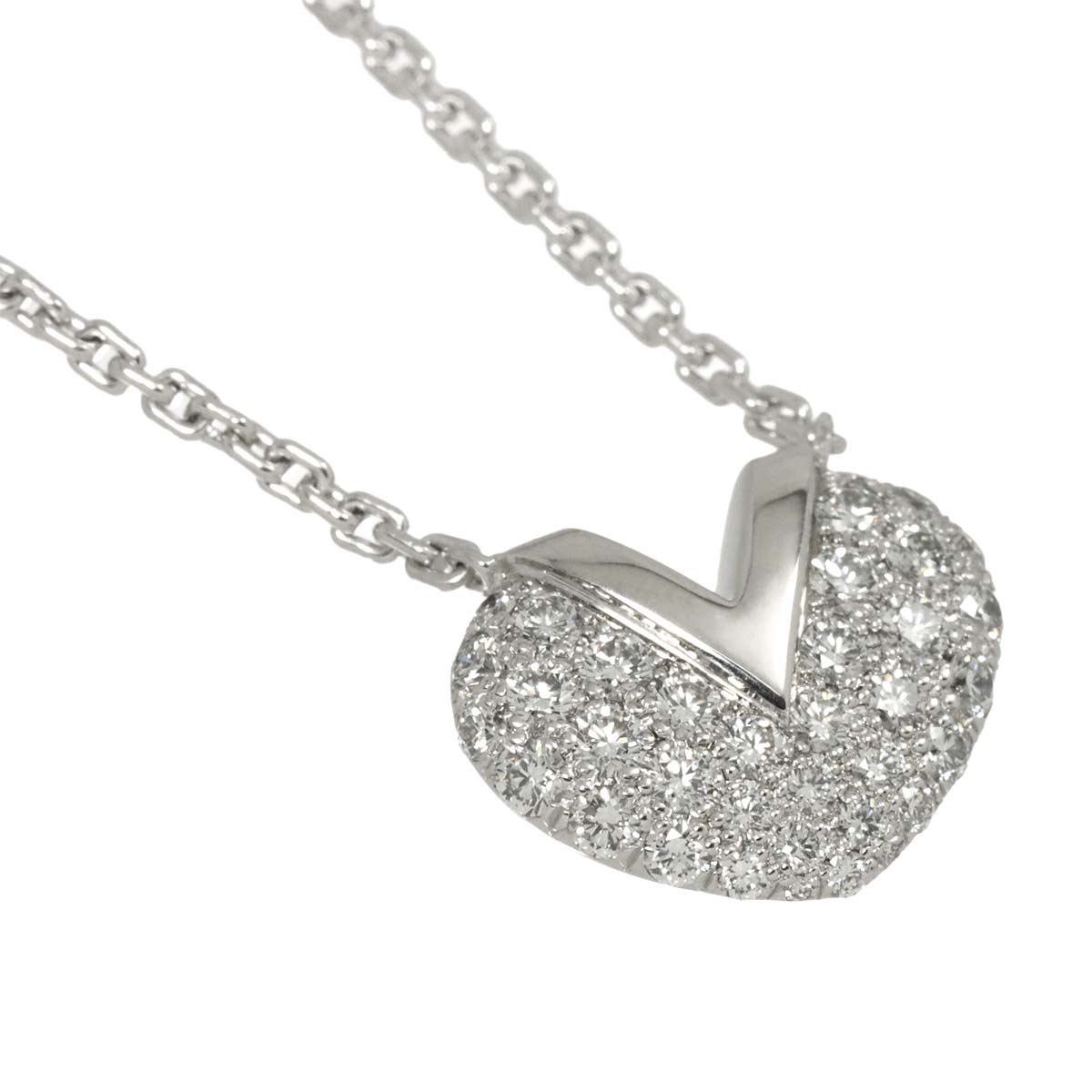 V Heart Diamond Necklace 18K WG 750