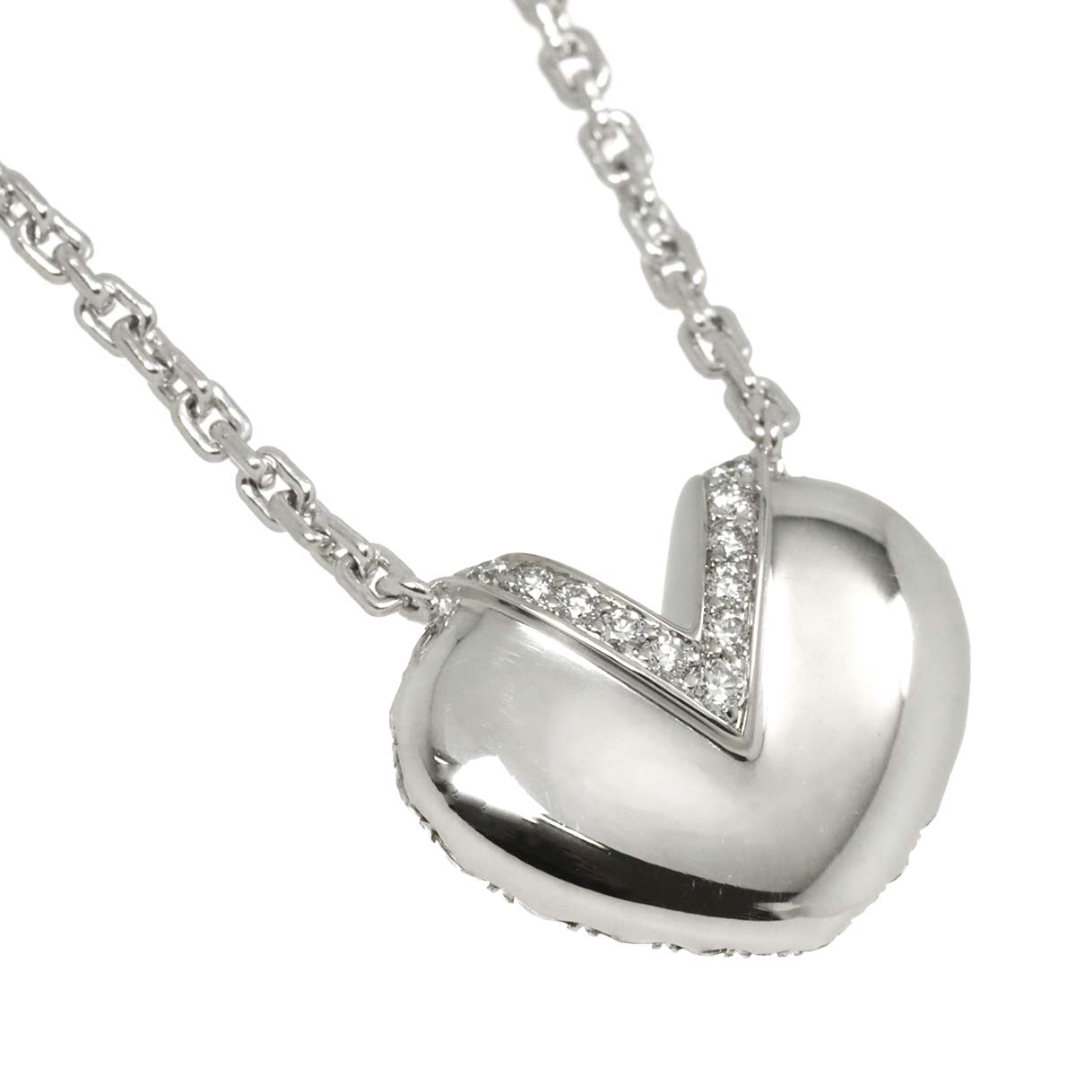 V Heart Diamond Necklace 18K WG 750