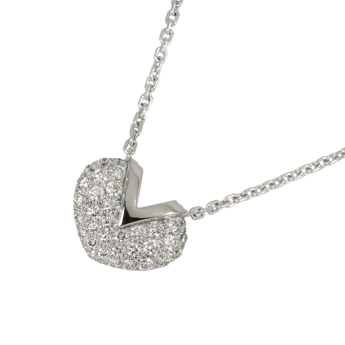 V Heart Diamond Necklace 18K WG 750