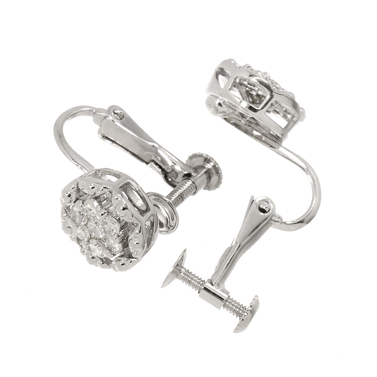 Diamond 0.20ct/0.20ct Earrings Clip-on 18K K18 WG 750