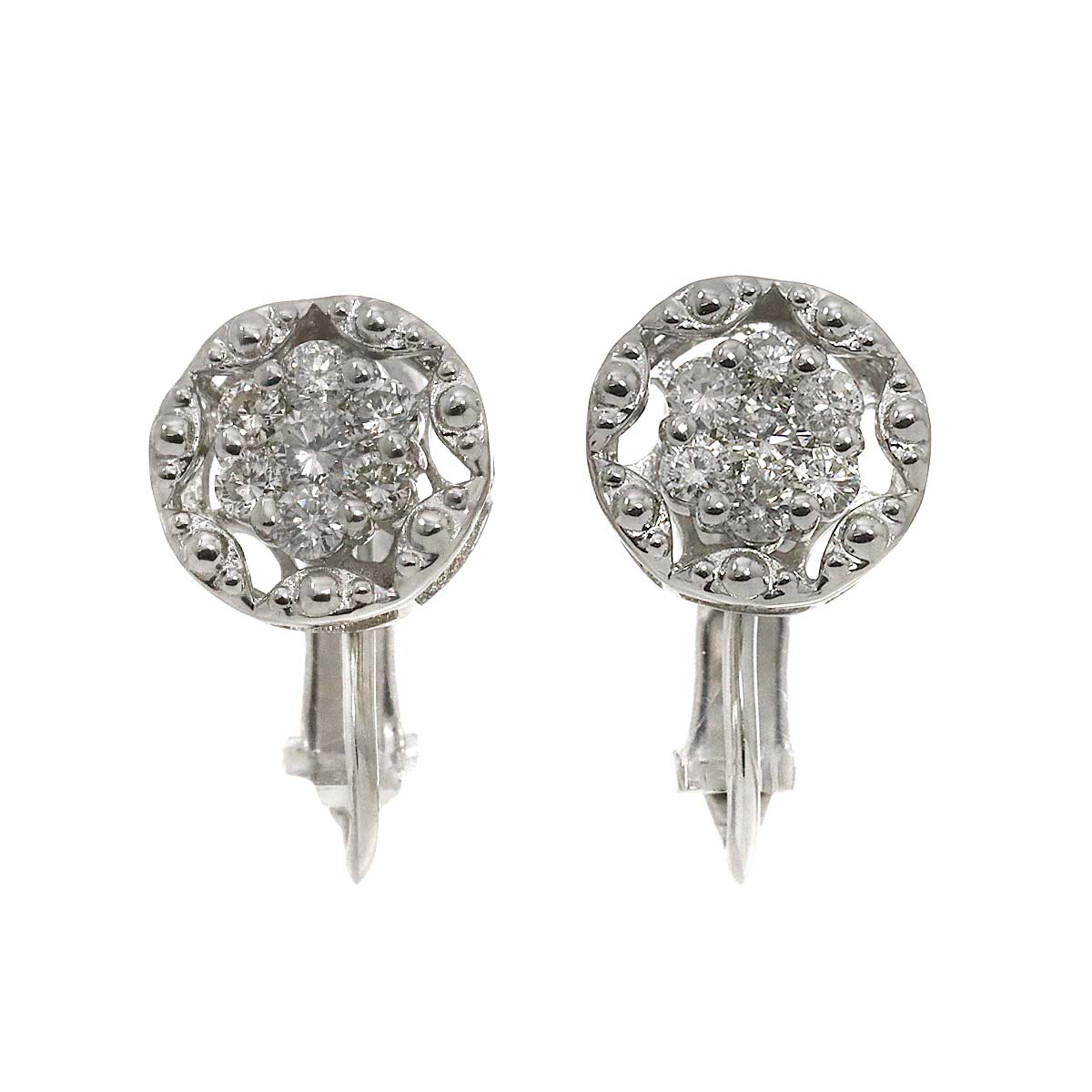 Diamond 0.20ct/0.20ct Earrings Clip-on 18K K18 WG 750