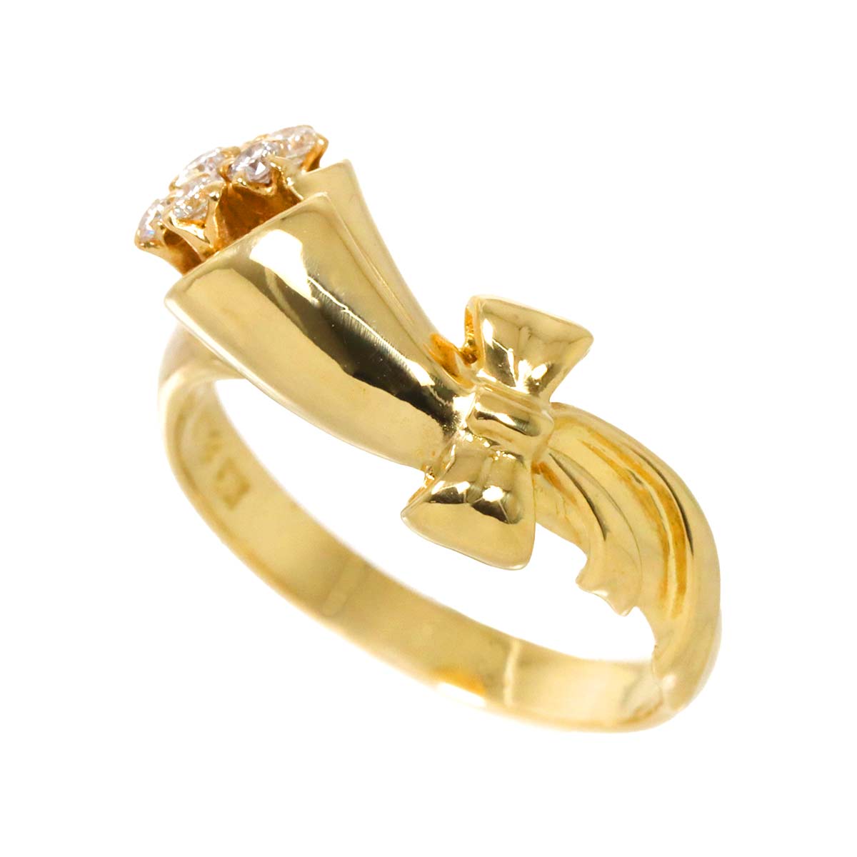 Diamond Ring 18K YG Yellow Gold 750 5.75-6(US)
