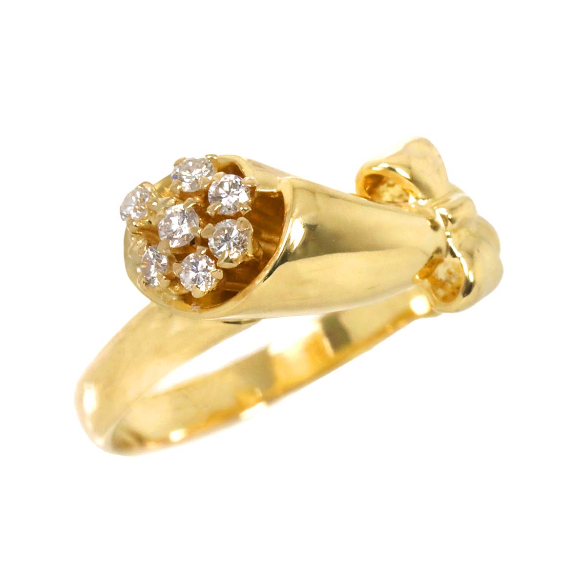 Diamond Ring 18K YG Yellow Gold 750 5.75-6(US)