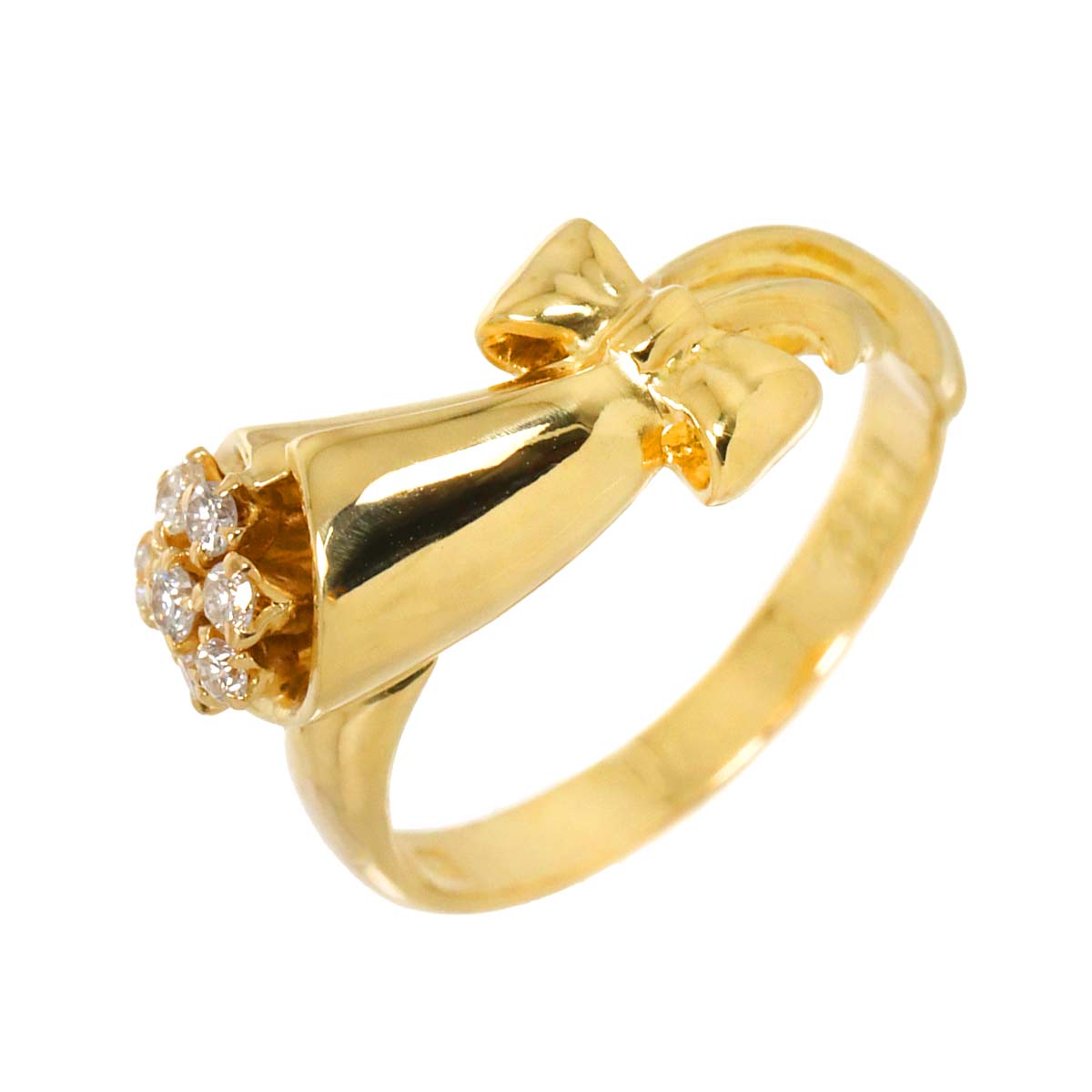 Diamond Ring 18K YG Yellow Gold 750 5.75-6(US)