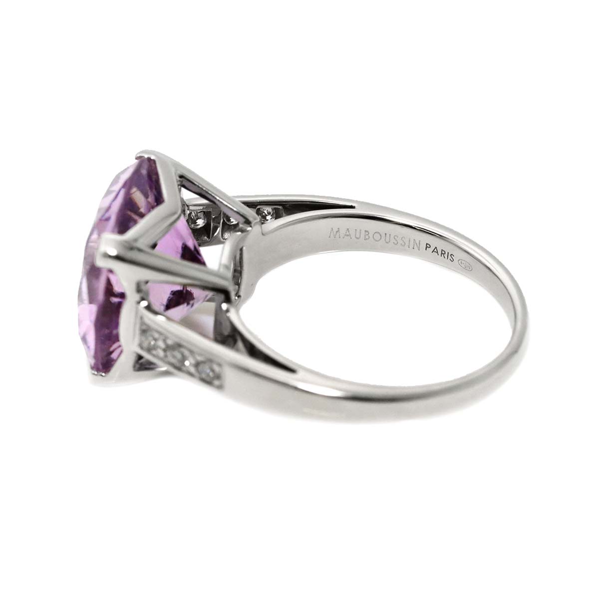 Amethyst Diamond Ring 18K WG 750 size6(US)