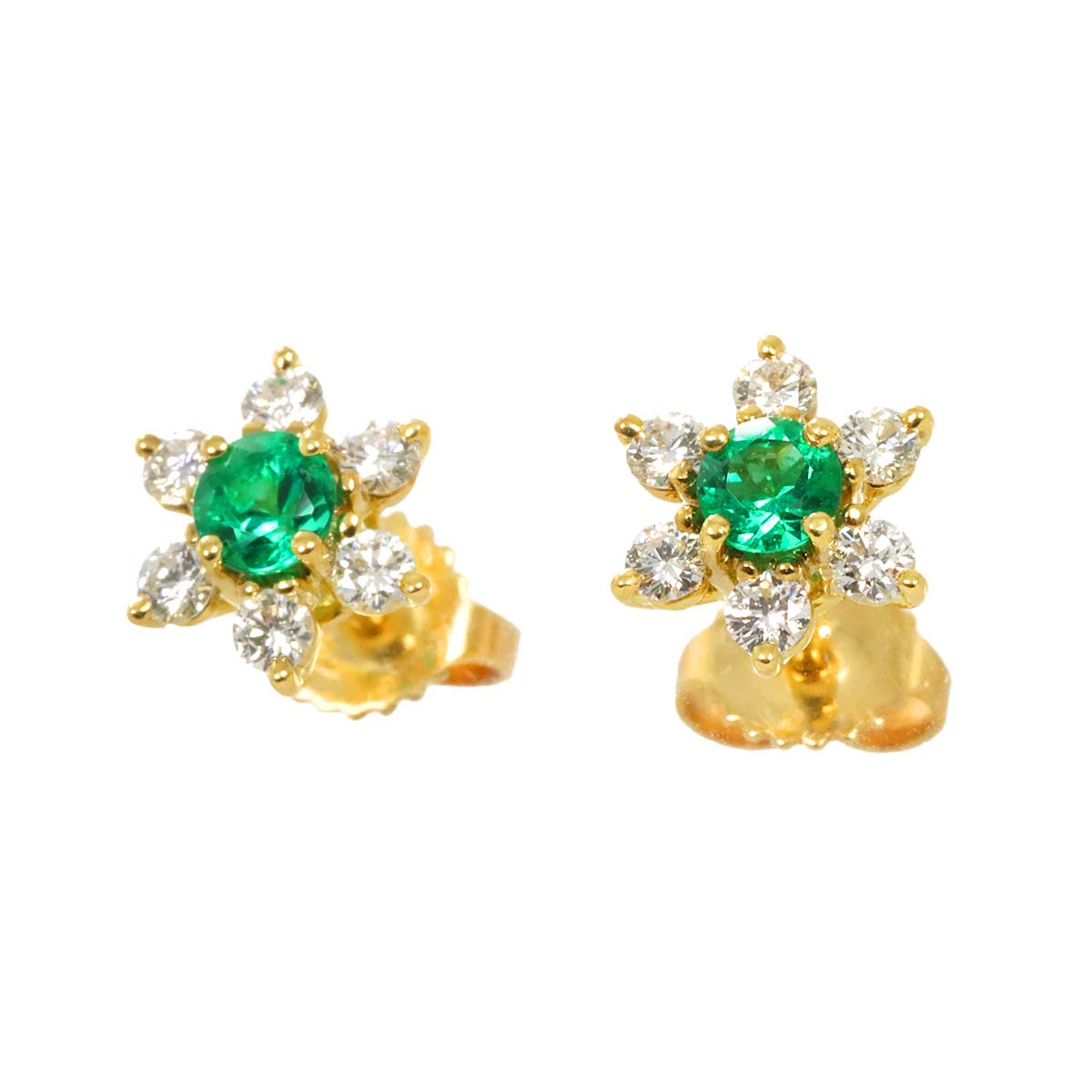 Emerald Diamond Earrings Pierced 18K YG 750