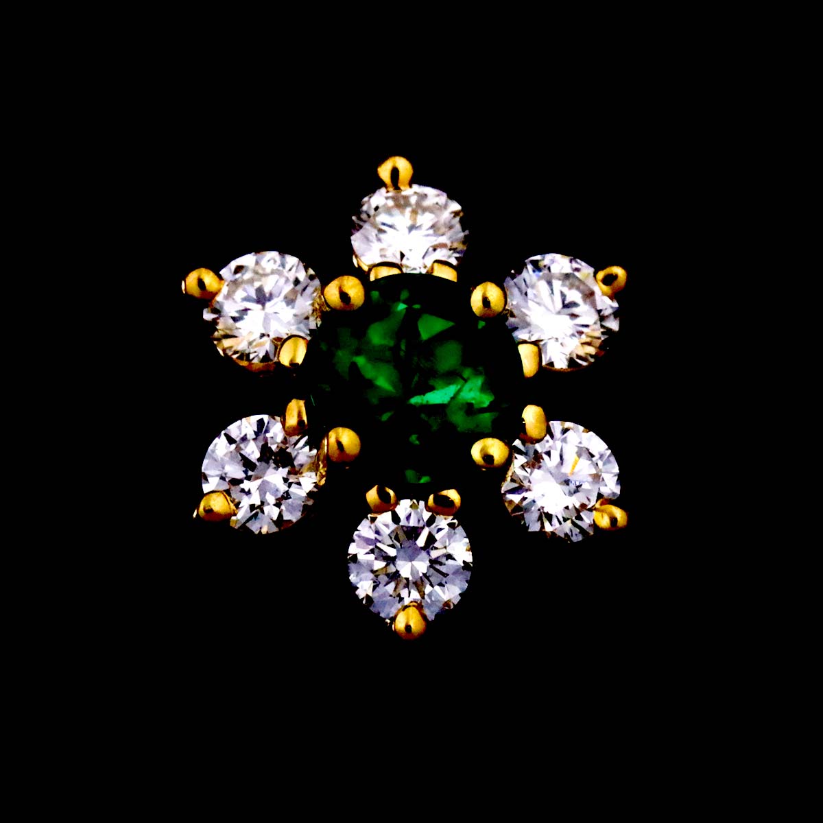 Emerald Diamond Earrings Pierced 18K YG 750