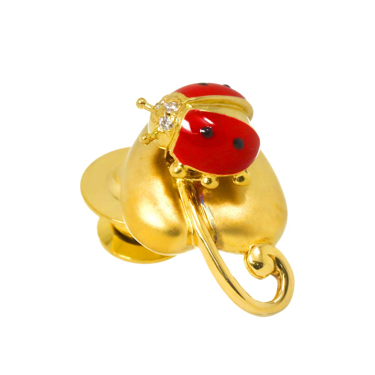 Diamond 0.02ct Ladybug Brooch 18K YG 750 Enamel