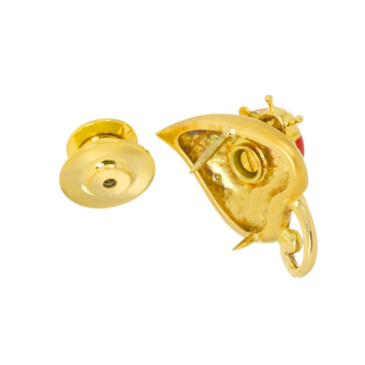 Diamond 0.02ct Ladybug Brooch 18K YG 750 Enamel