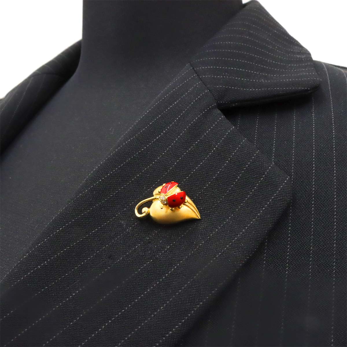 Diamond 0.02ct Ladybug Brooch 18K YG 750 Enamel