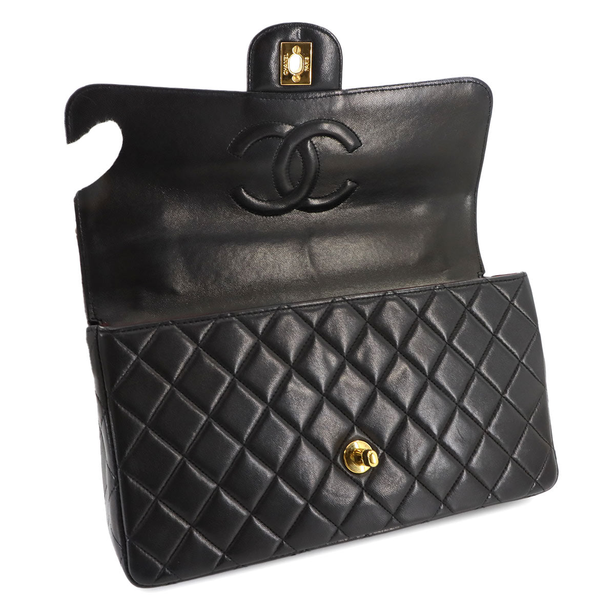 Matelasse Hand Bag Leather Black Vintage Coco Logos