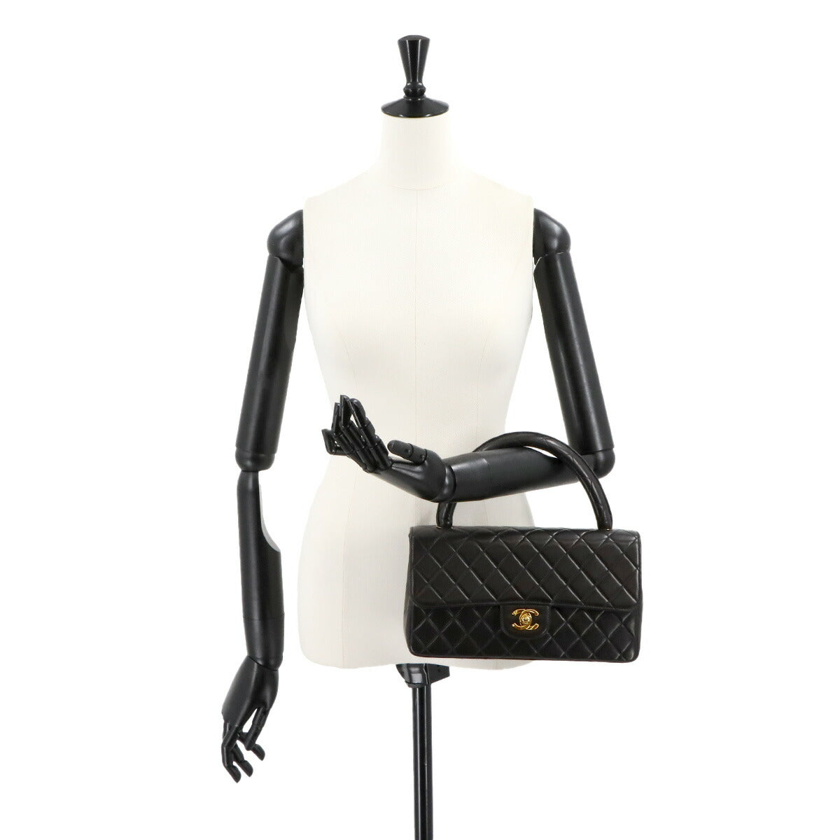 Matelasse Hand Bag Leather Black Vintage Coco Logos