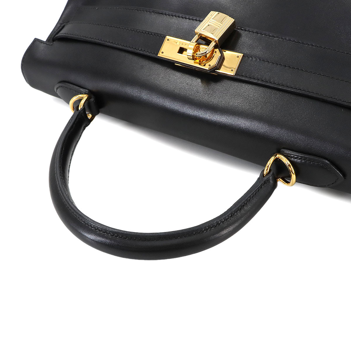 Kelly 35 Box Calf Leather Black Hand Shoulder Bag Purse