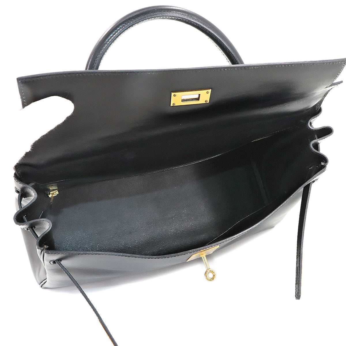 Kelly 35 Box Calf Leather Black Hand Shoulder Bag Purse