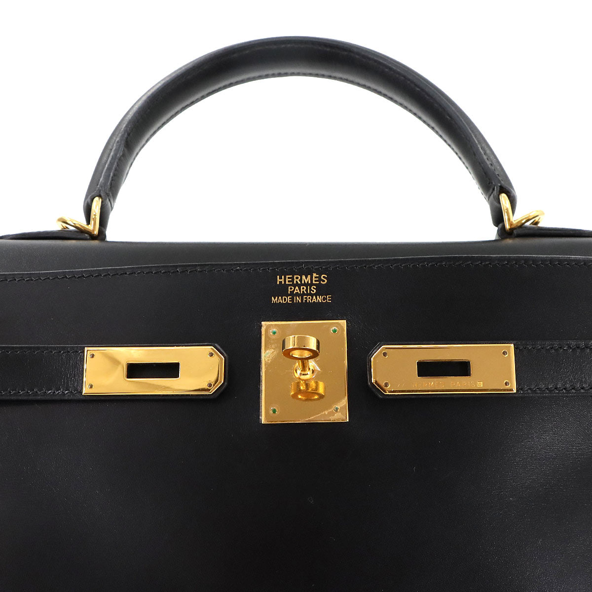 Kelly 35 Box Calf Leather Black Hand Shoulder Bag Purse