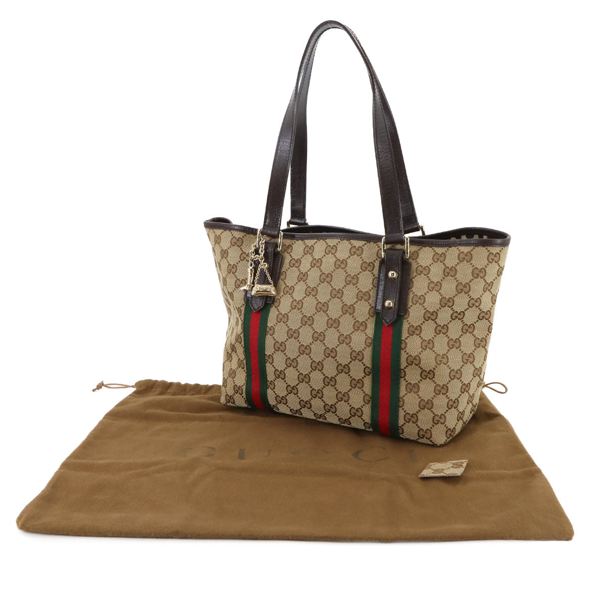 GG Canvas Sherry Line Tote Bag Leather Beige Brown 137396