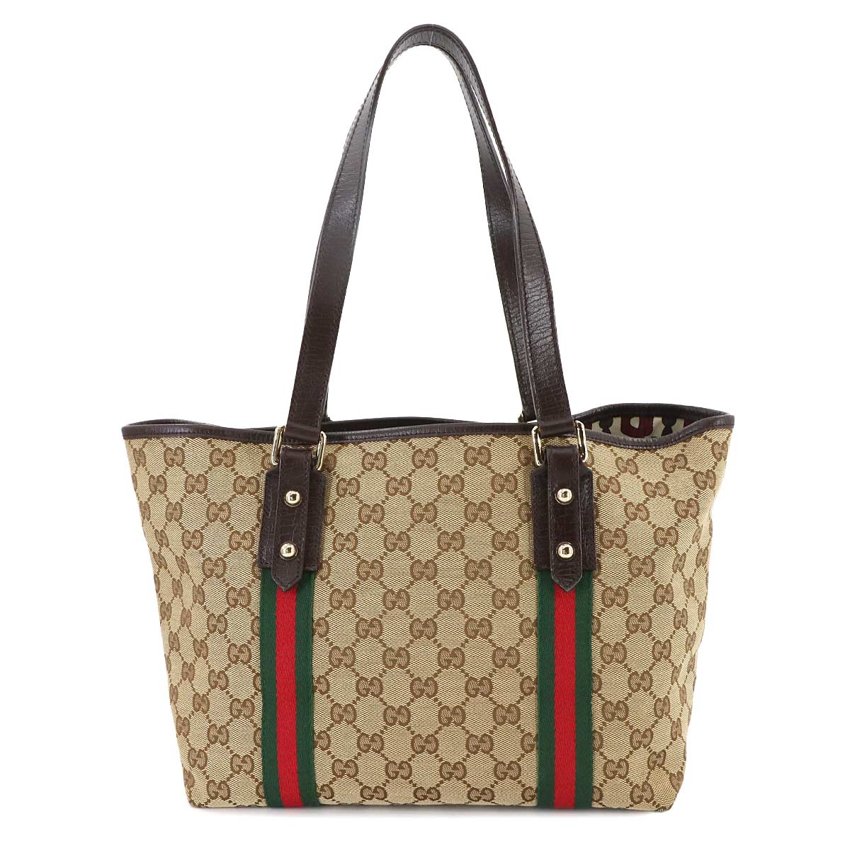GG Canvas Sherry Line Tote Bag Leather Beige Brown 137396