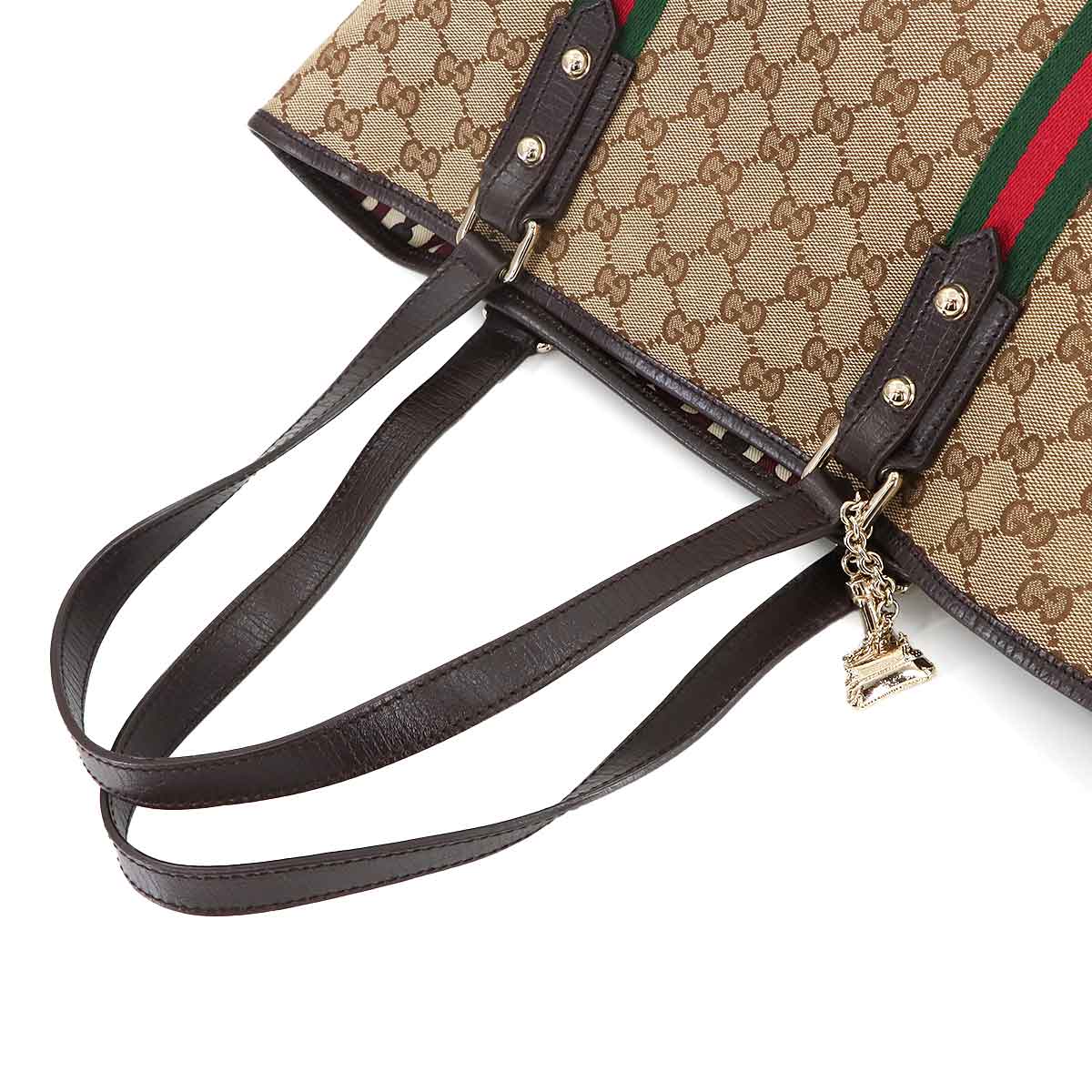 GG Canvas Sherry Line Tote Bag Leather Beige Brown 137396