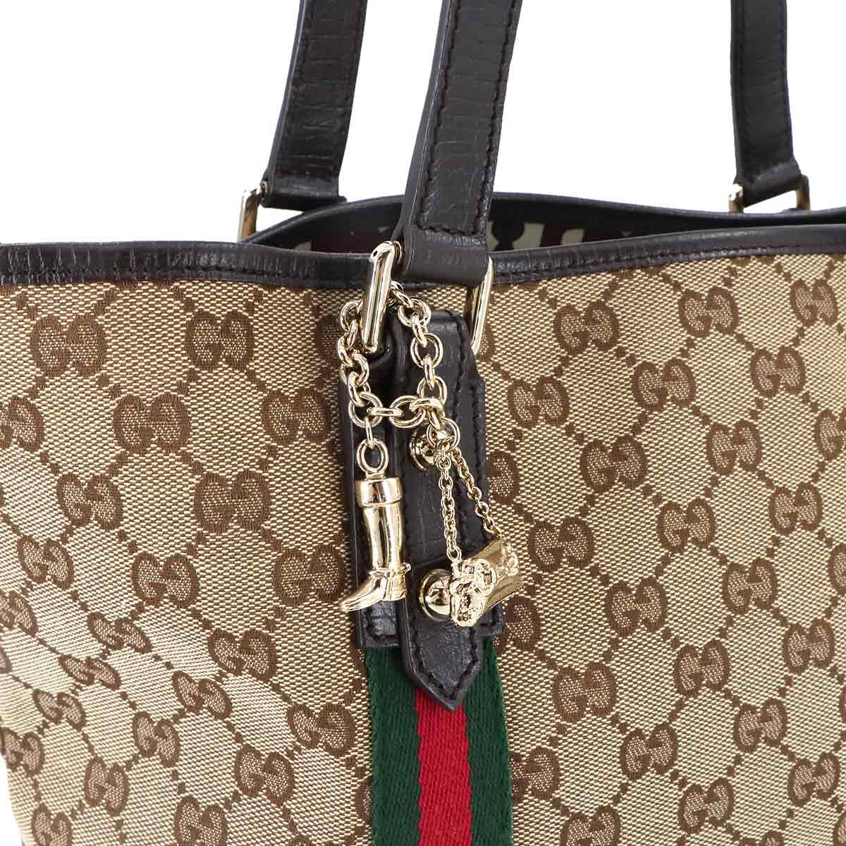 GG Canvas Sherry Line Tote Bag Leather Beige Brown 137396