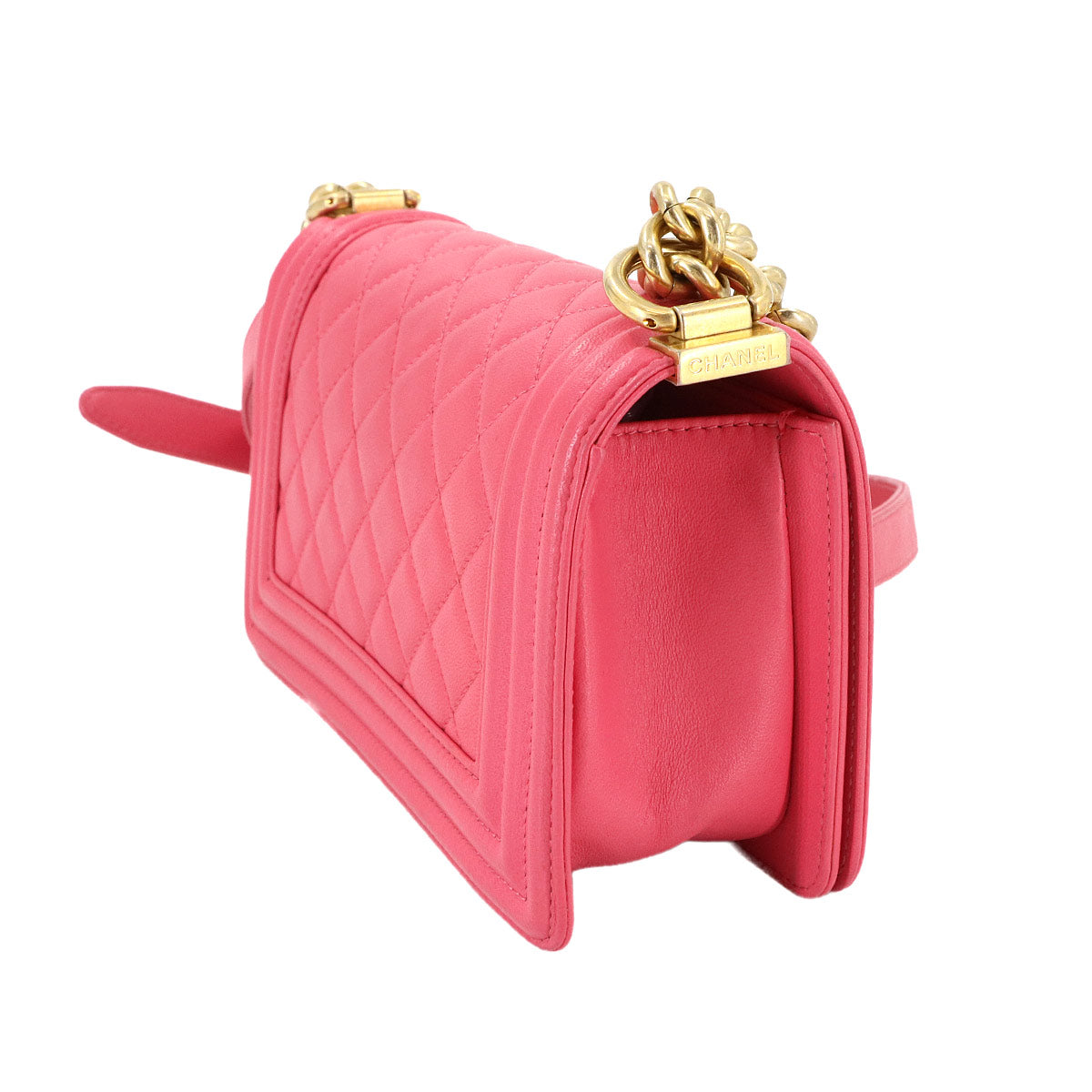 BOY CHANEL Small Chain Shoulder Bag Leather Pink A67085 Purse