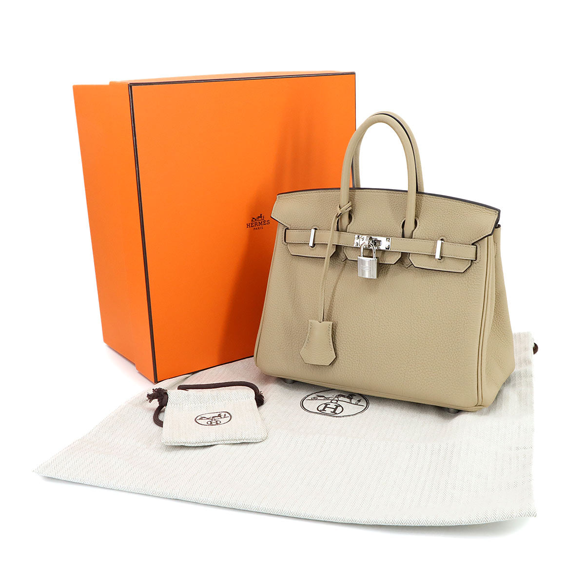 Birkin 25 Veau Togo Trench Hand Bag Purse Beige