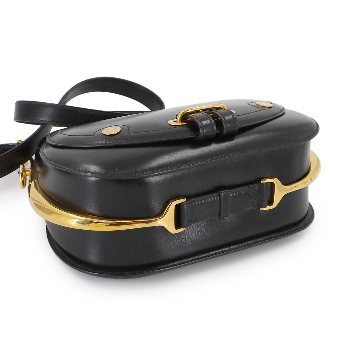 Passe Guide Shoulder Bag Box calf Black Vintage Purse