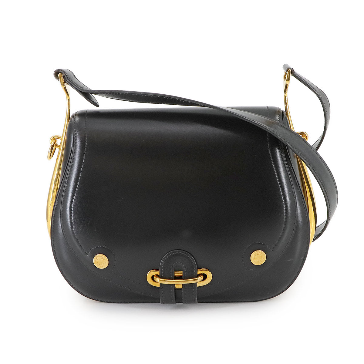 Passe Guide Shoulder Bag Box calf Black Vintage Purse