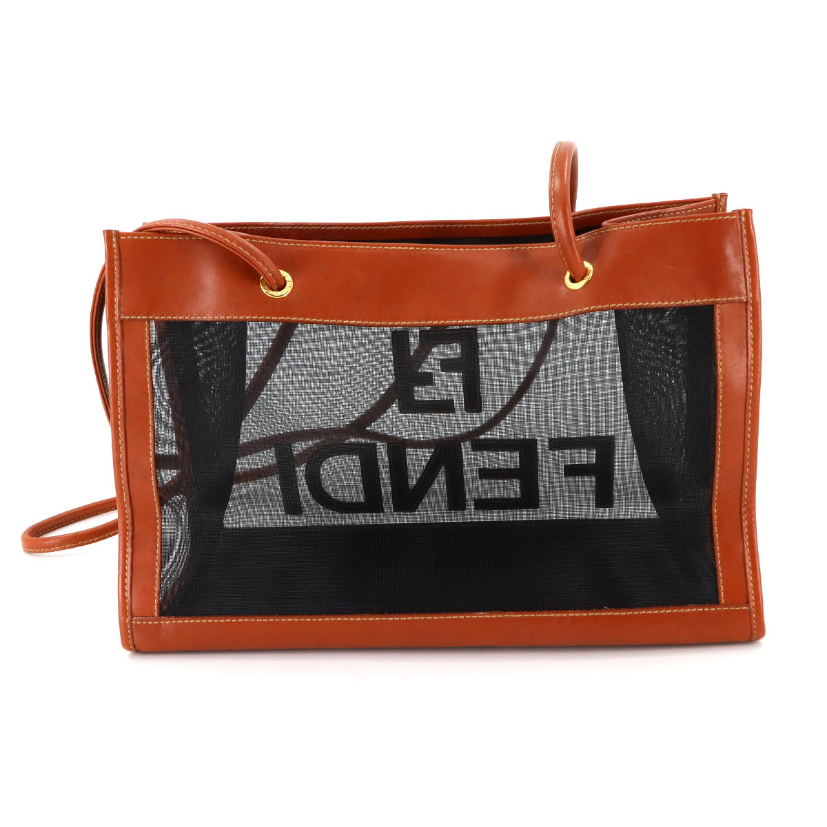 Mesh Tote Bag Leather Brown Black Purse