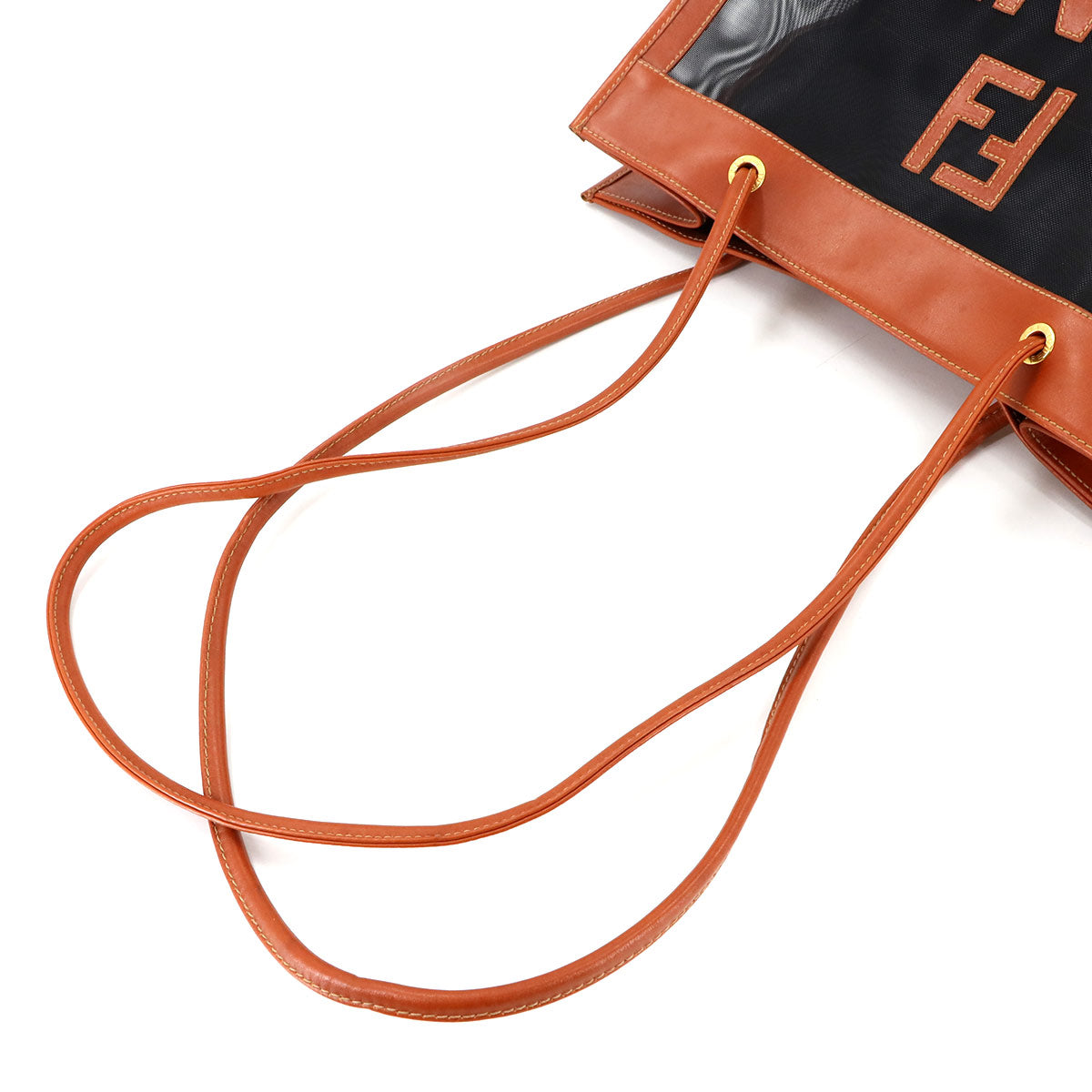 Mesh Tote Bag Leather Brown Black Purse