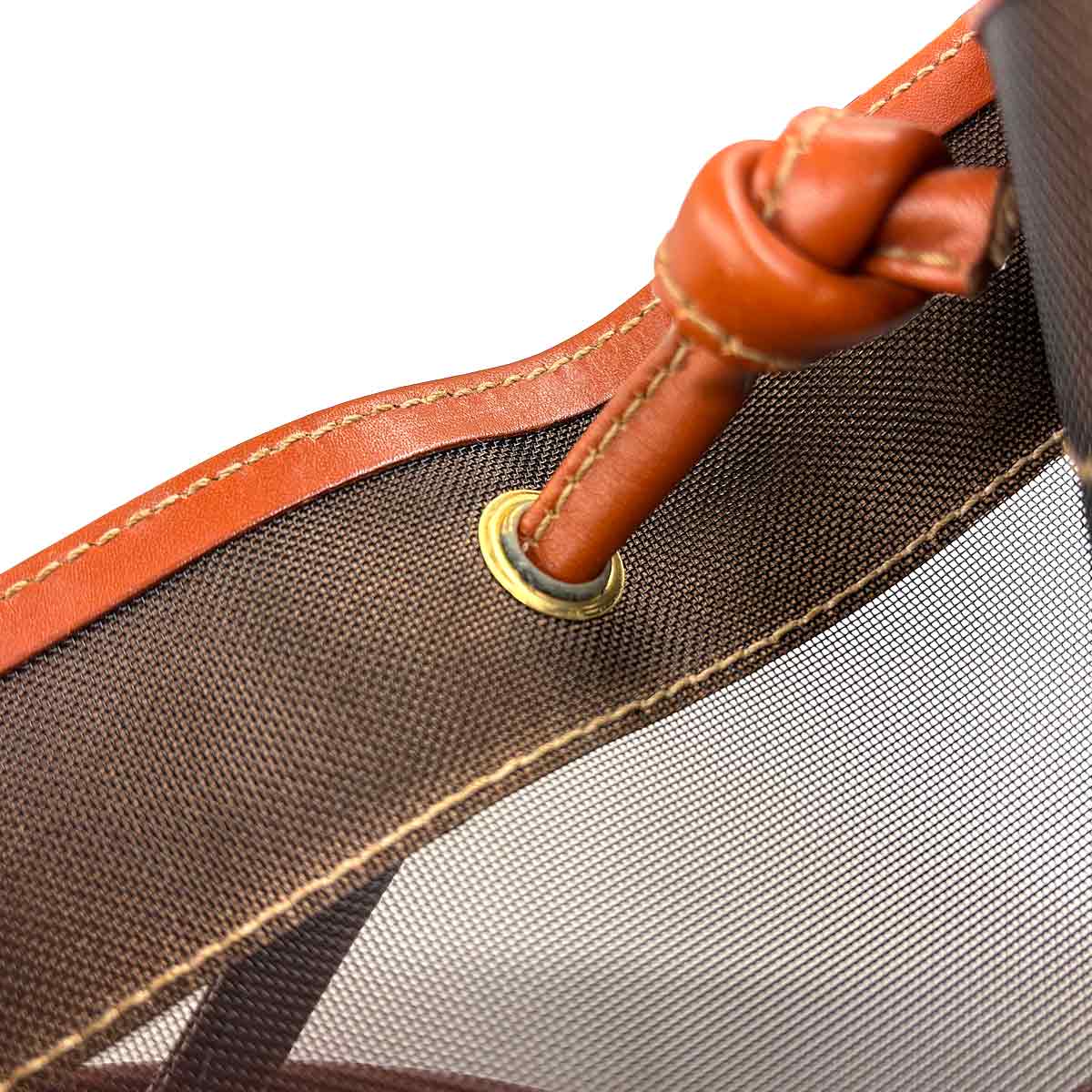 Mesh Tote Bag Leather Brown Black Purse