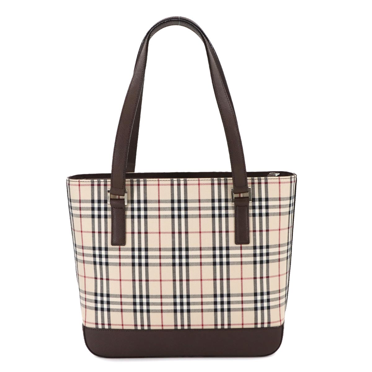 Plaid Tote Bag Canvas Leather Beige Brown Purse