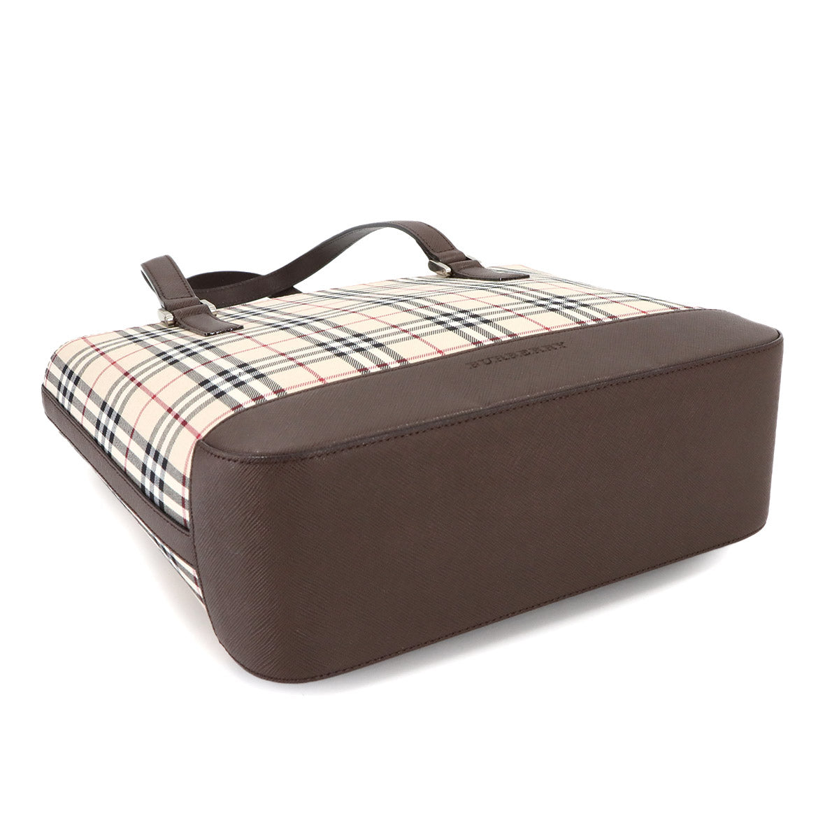 Plaid Tote Bag Canvas Leather Beige Brown Purse