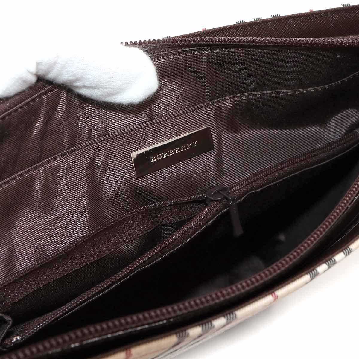 Plaid Tote Bag Canvas Leather Beige Brown Purse