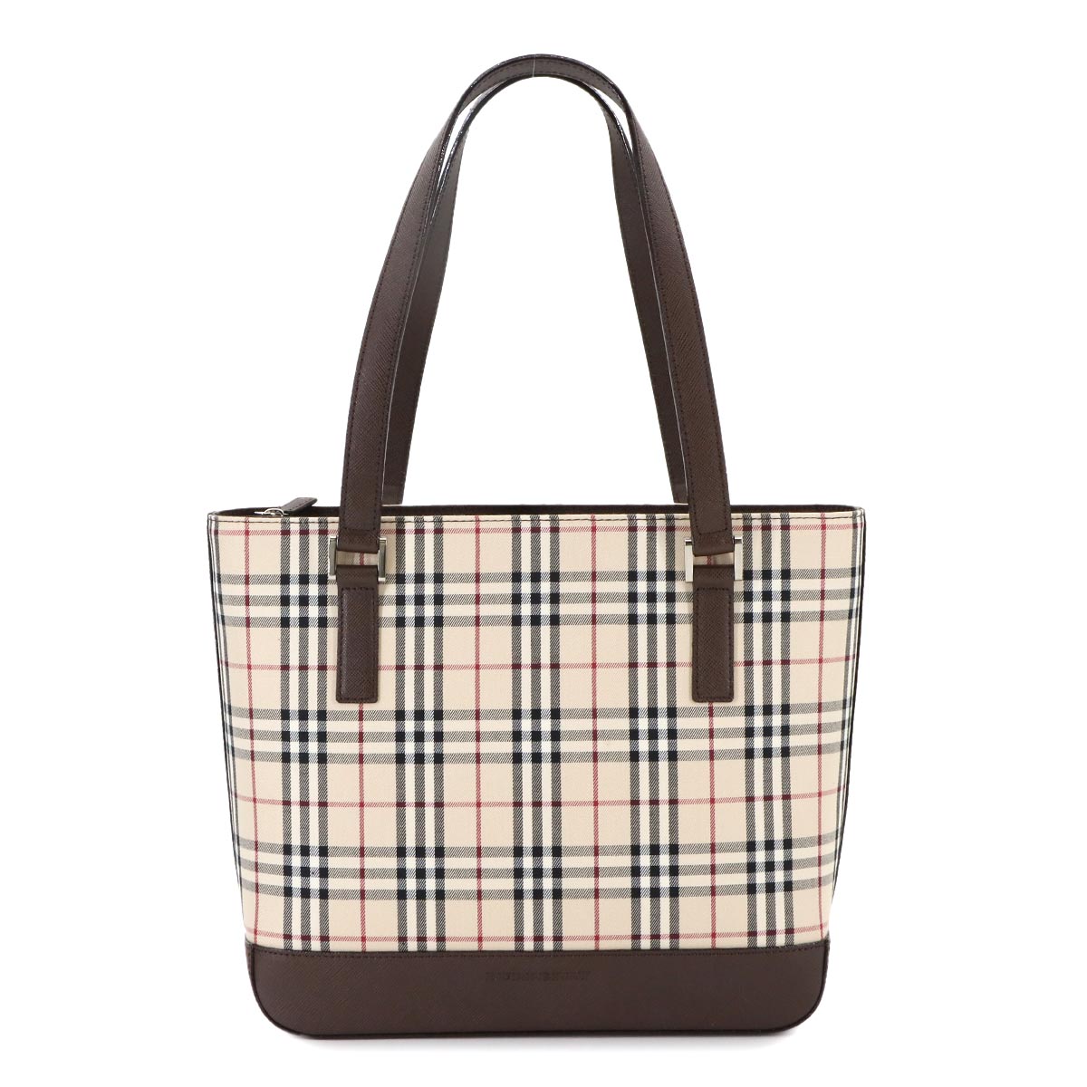 Plaid Tote Bag Canvas Leather Beige Brown Purse