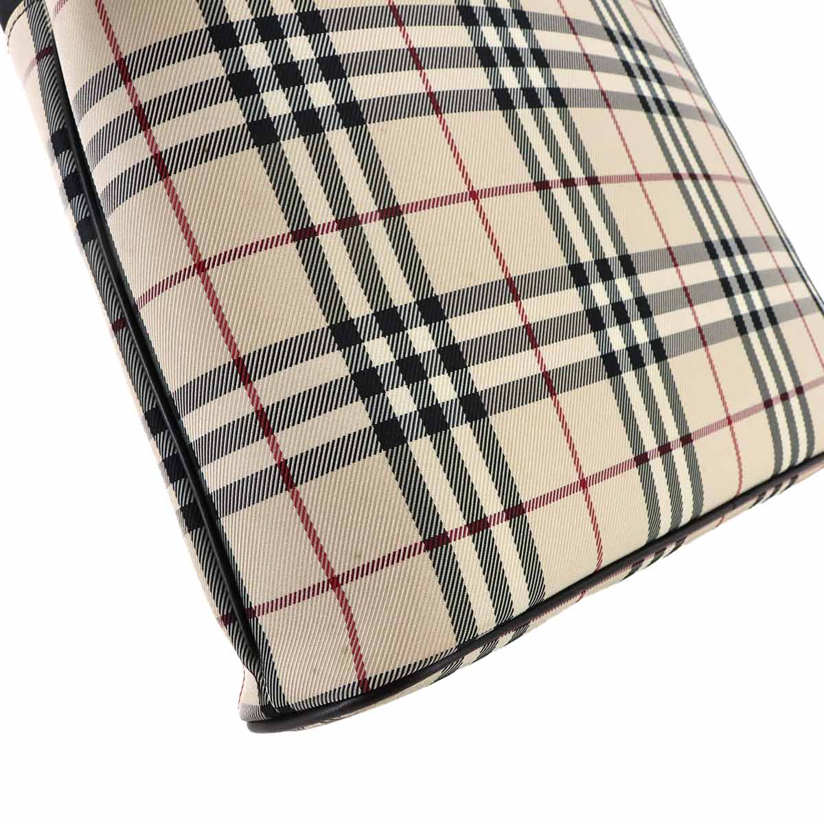 Plaid Hand Bag Canvas Leather Beige Brown Purse