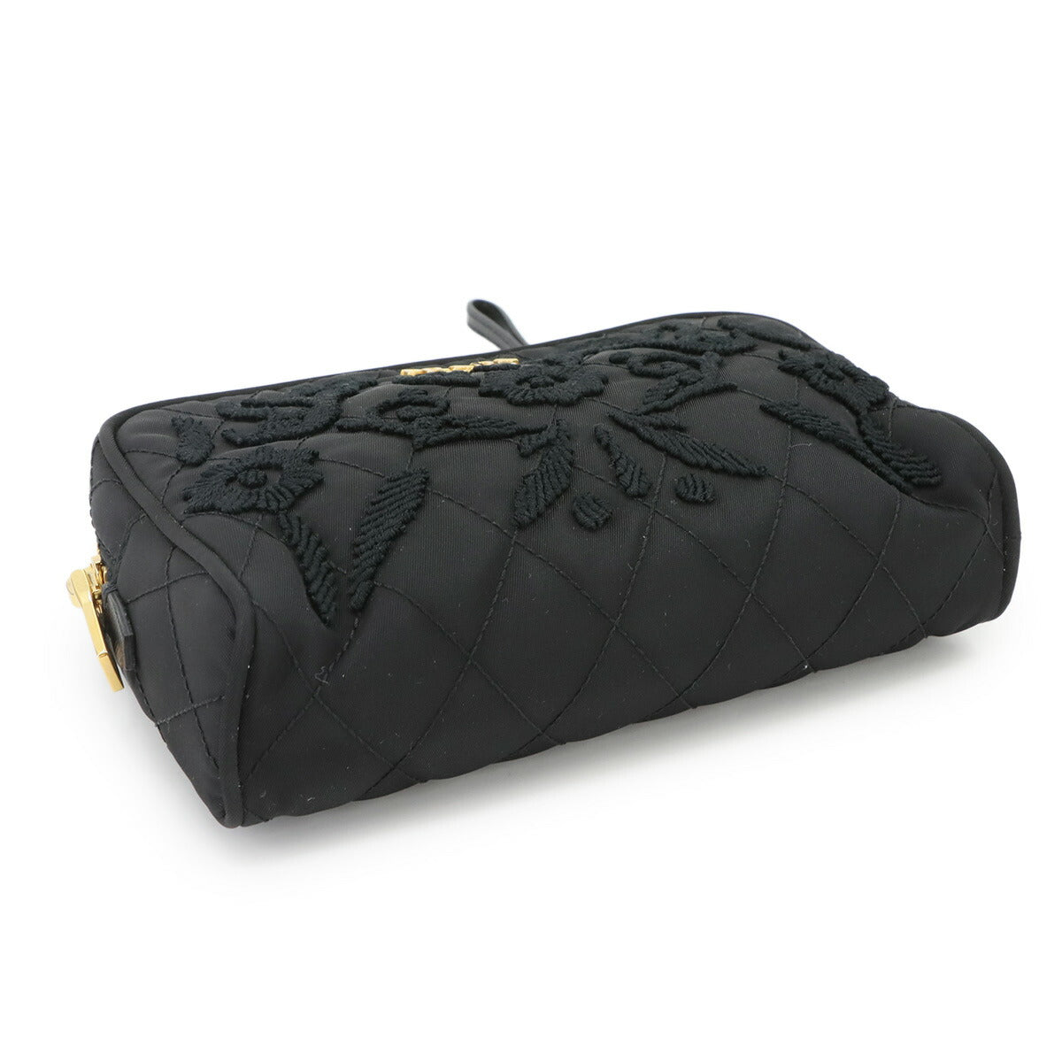 Pouch Nylon Black Purse floral embroidery