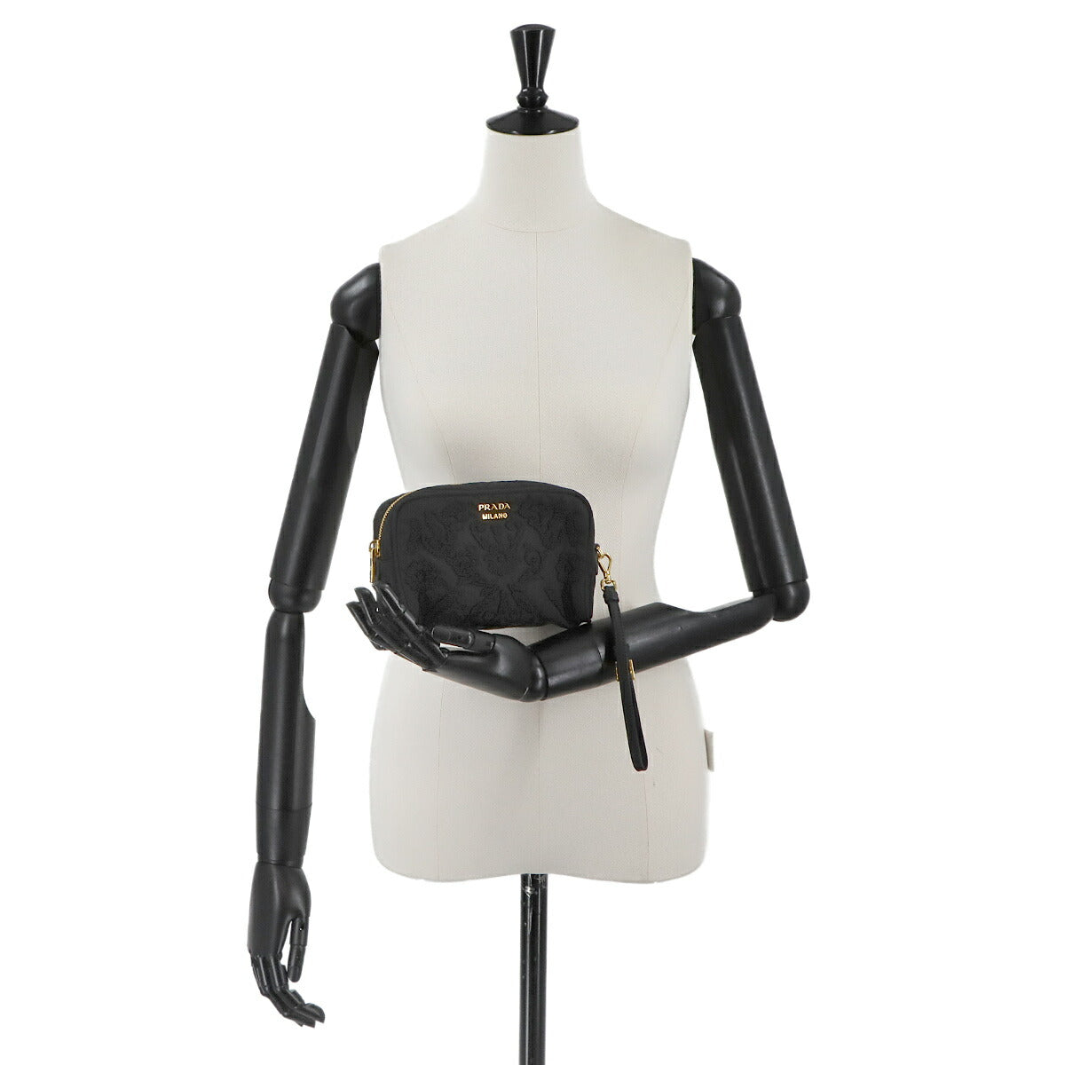 Pouch Nylon Black Purse floral embroidery