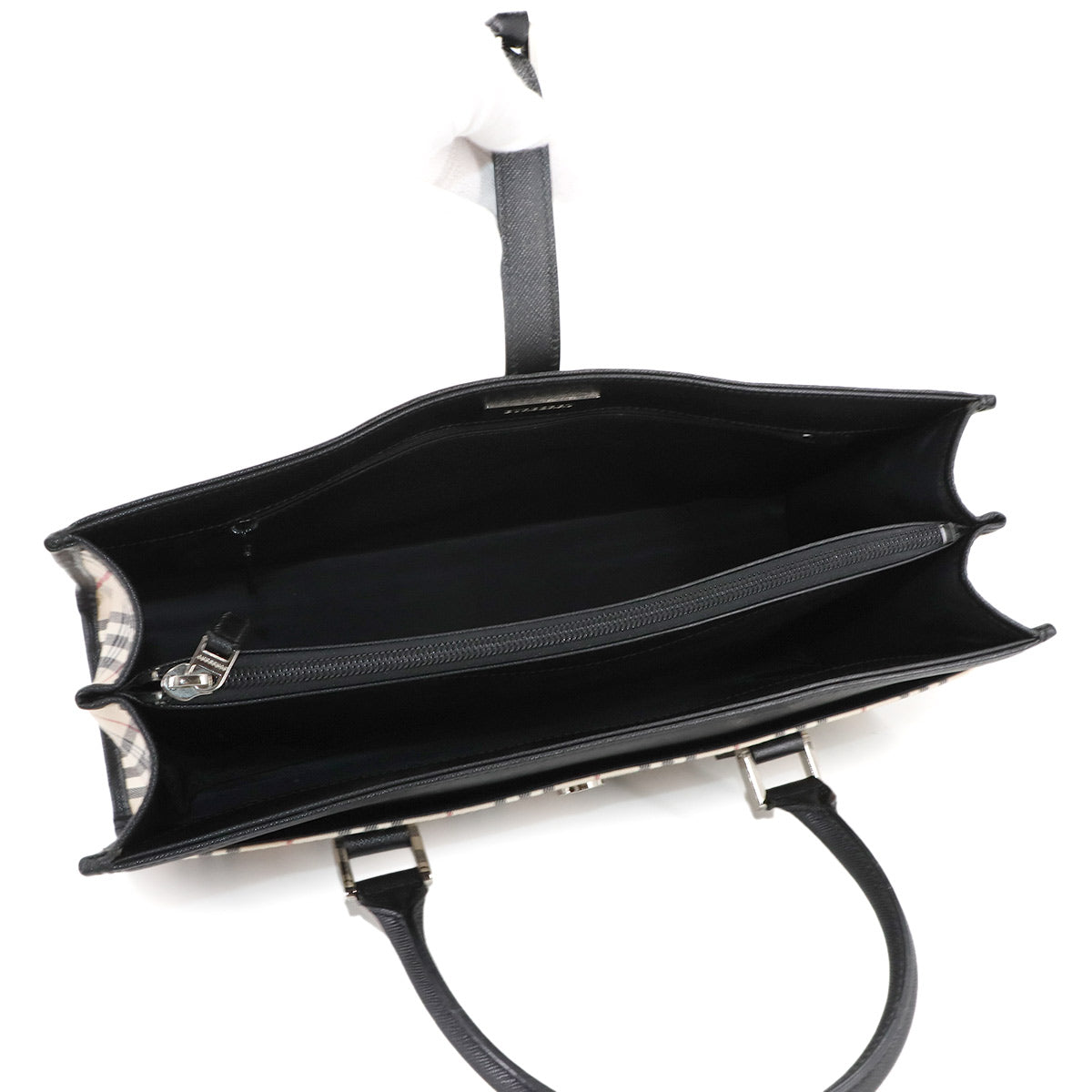 Plaid Hand Bag Canvas Leather Beige Black Purse