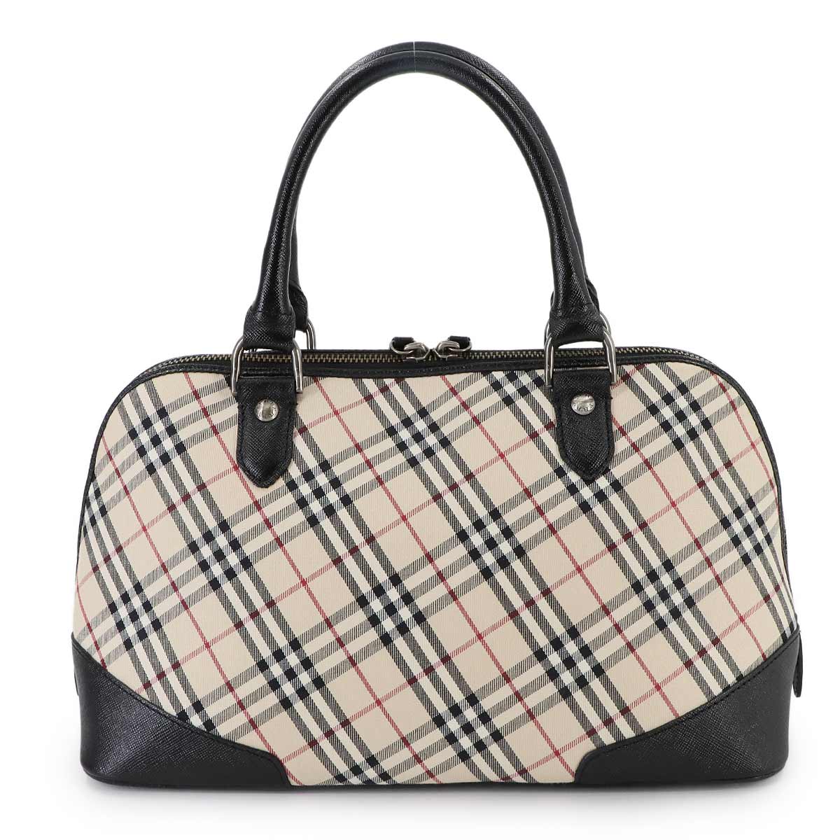 Plaid Hand Bag Canvas Leather Beige Black Purse