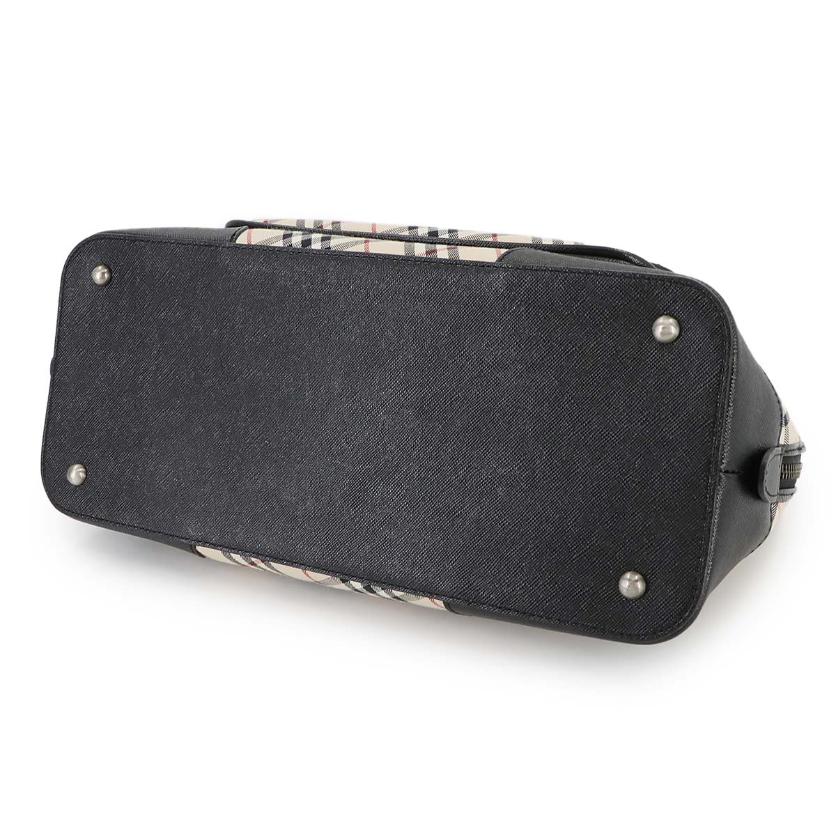 Plaid Hand Bag Canvas Leather Beige Black Purse