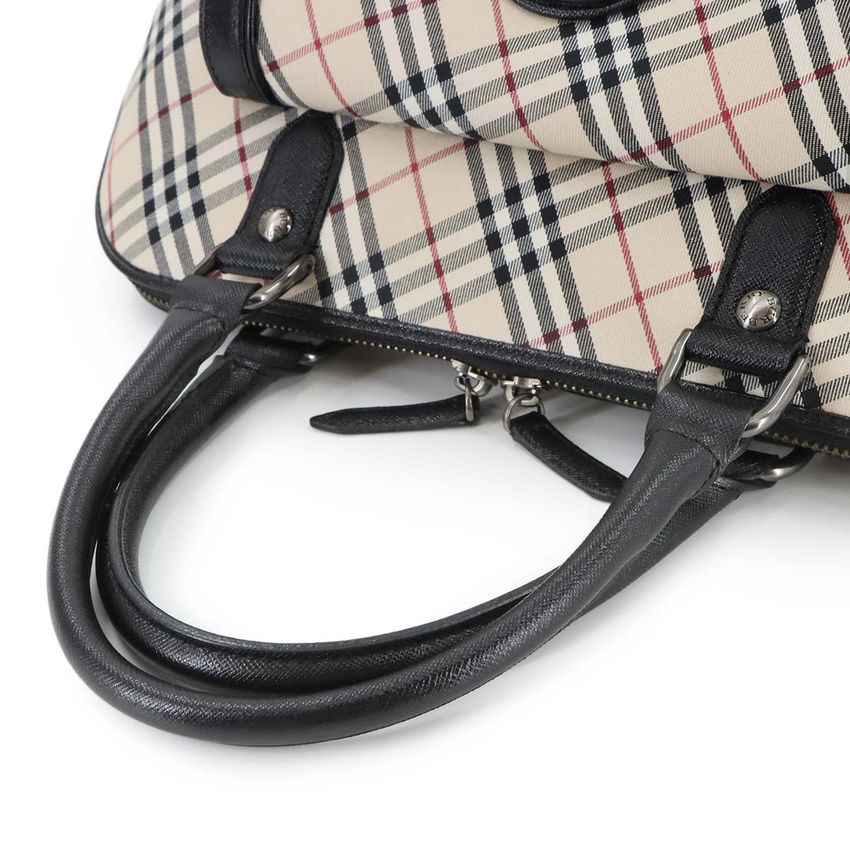 Plaid Hand Bag Canvas Leather Beige Black Purse