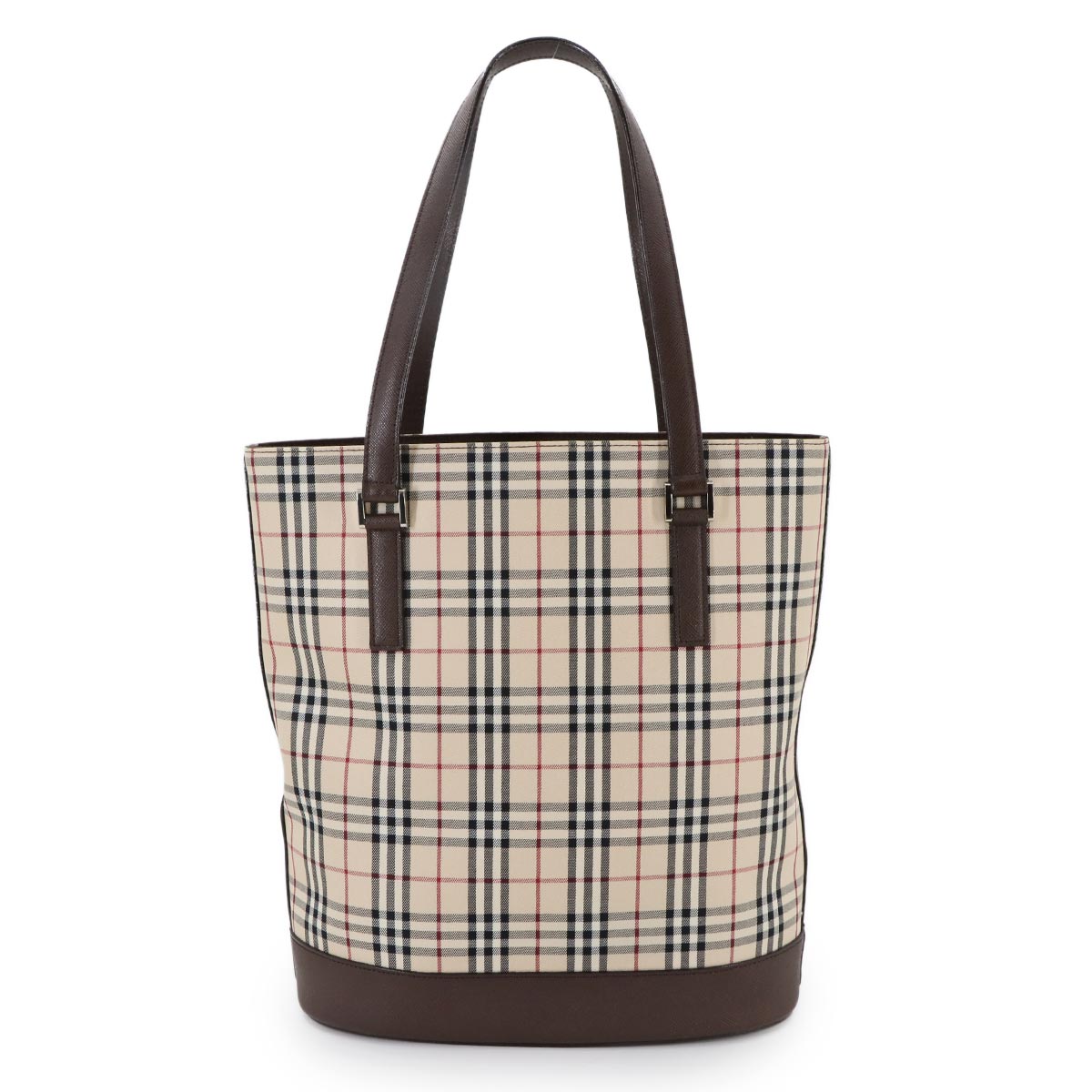Plaid Tote Bag Canvas Leather Beige Brown Purse
