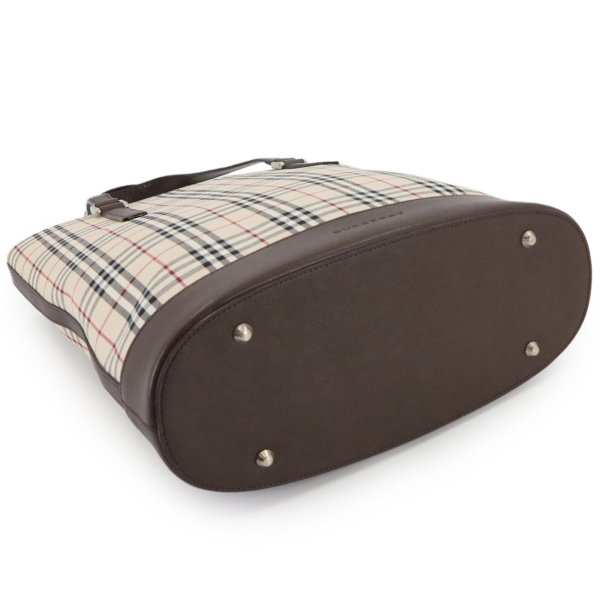 Plaid Tote Bag Canvas Leather Beige Brown Purse