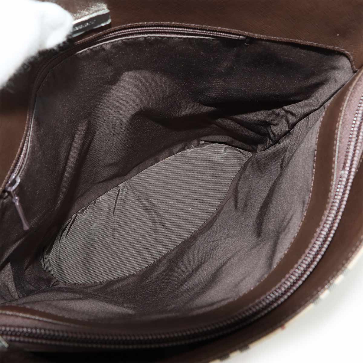 Plaid Tote Bag Canvas Leather Beige Brown Purse