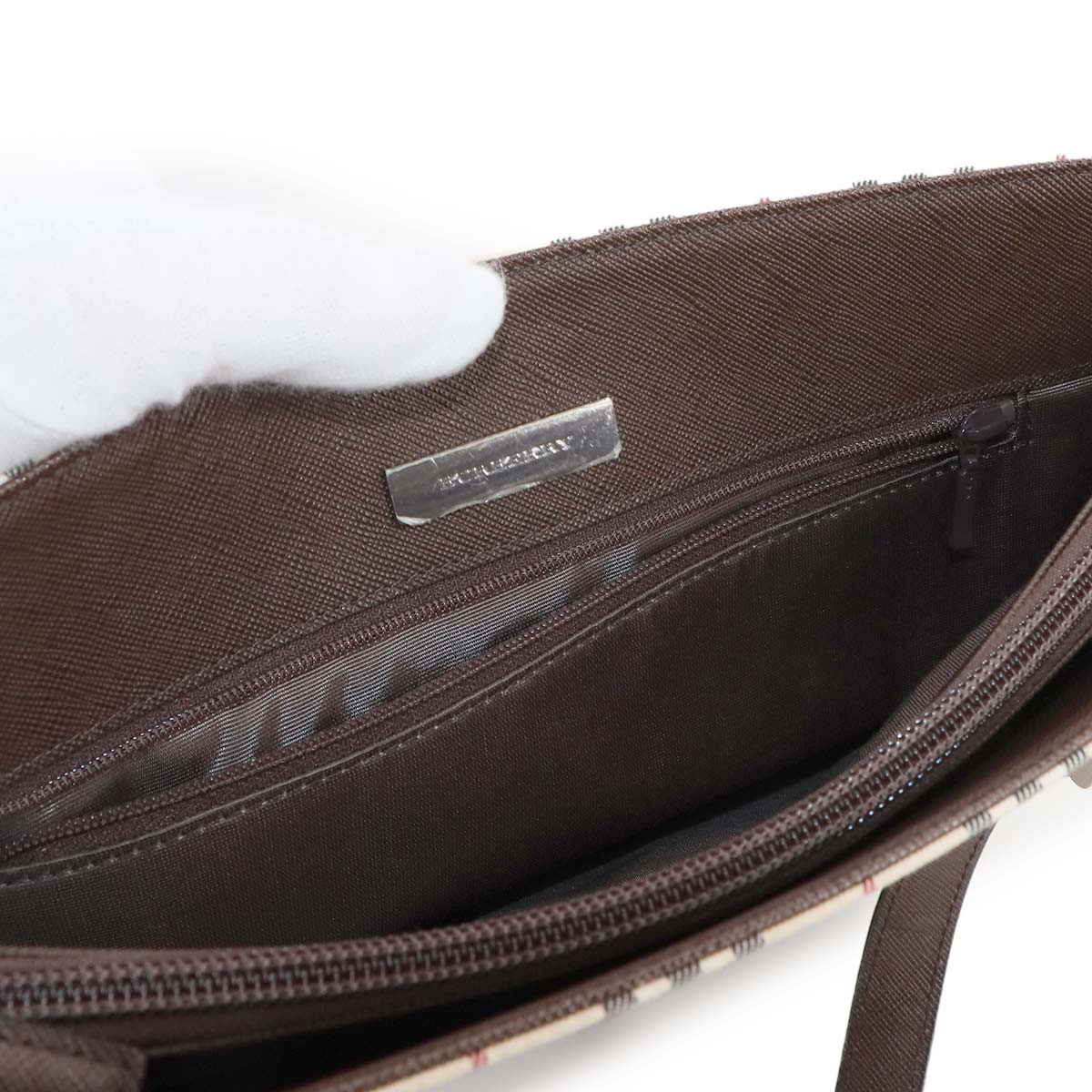 Plaid Tote Bag Canvas Leather Beige Brown Purse