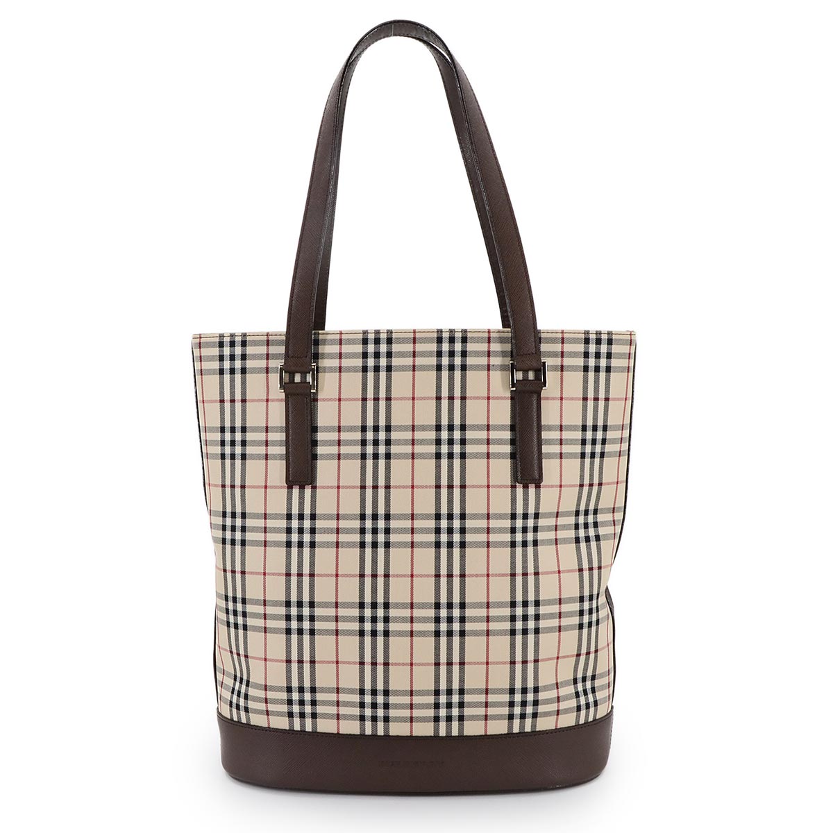 Plaid Tote Bag Canvas Leather Beige Brown Purse