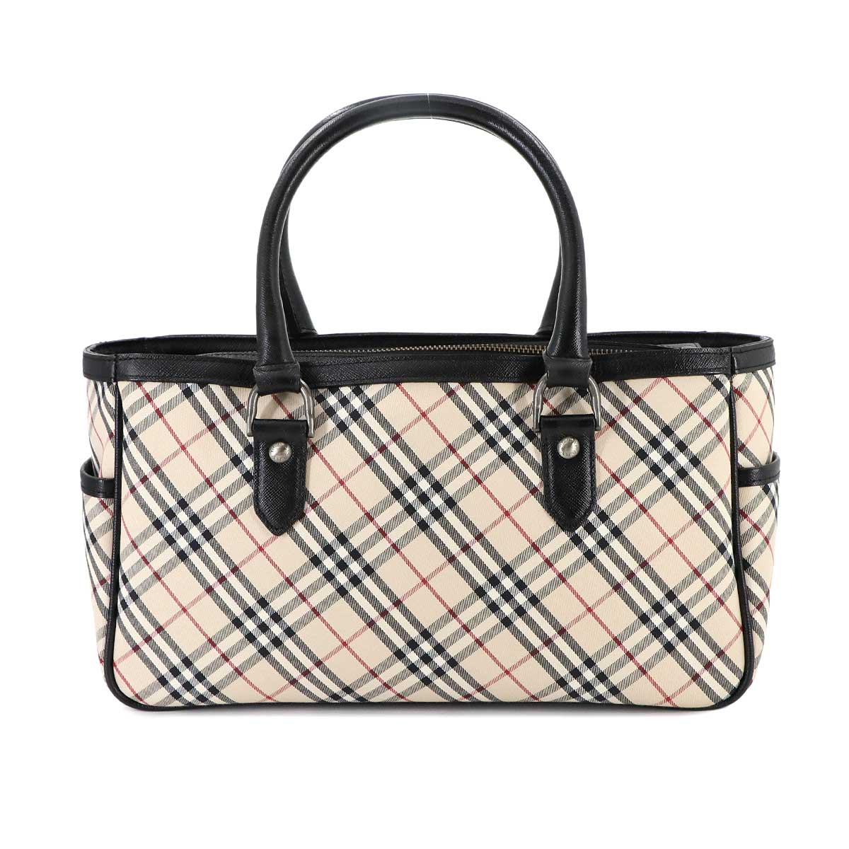 Plaid Hand Bag Canvas Leather Beige Black Purse