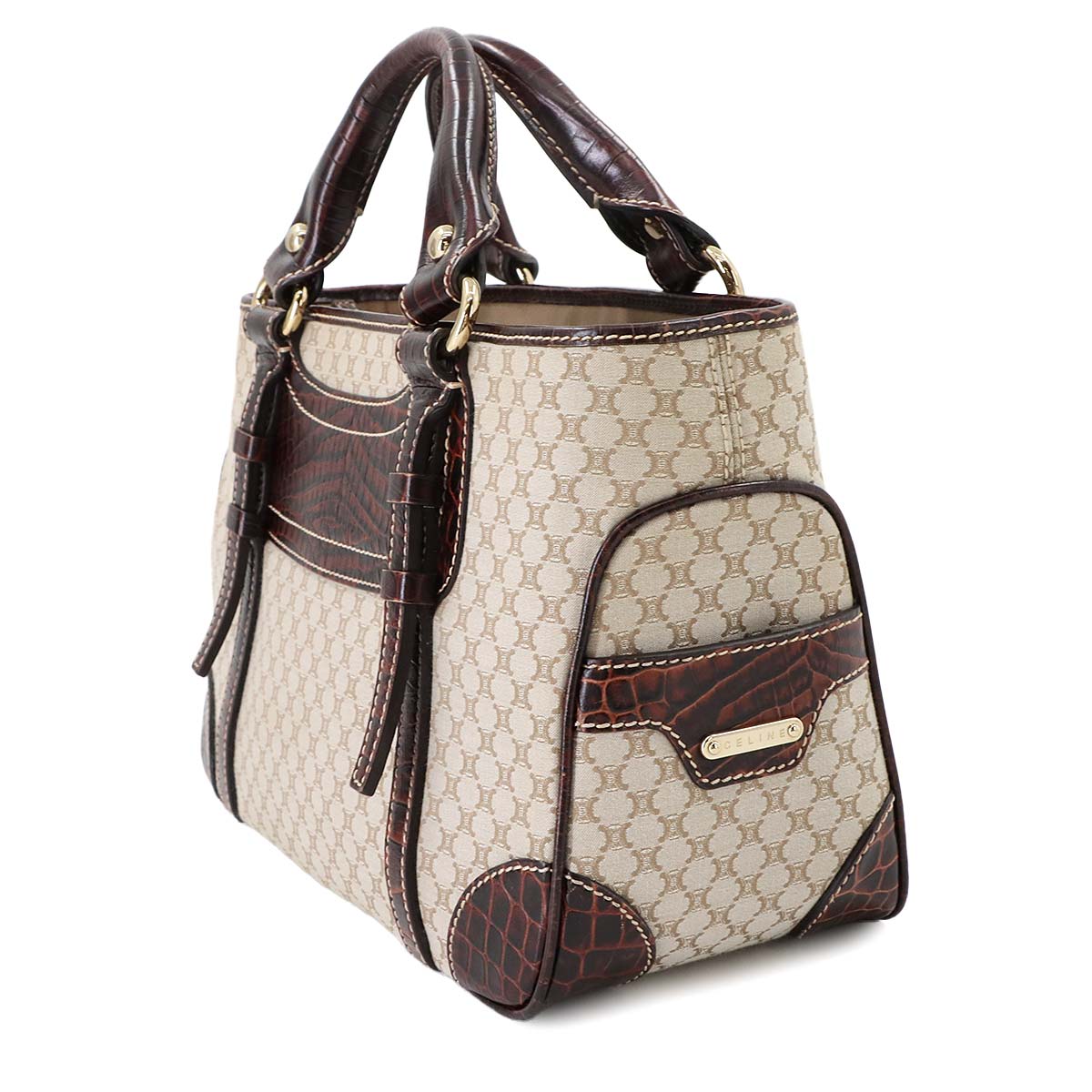 Macadam Boogie Hand Bag Canvas Leather Beige Brown Vintage