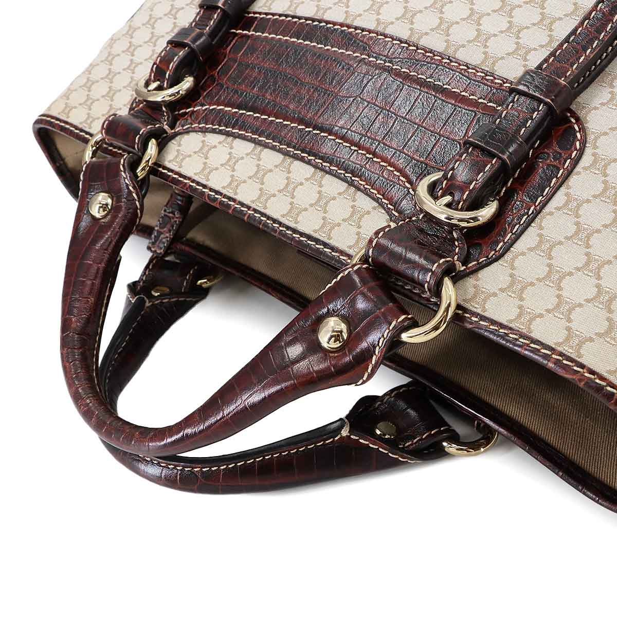 Macadam Boogie Hand Bag Canvas Leather Beige Brown Vintage